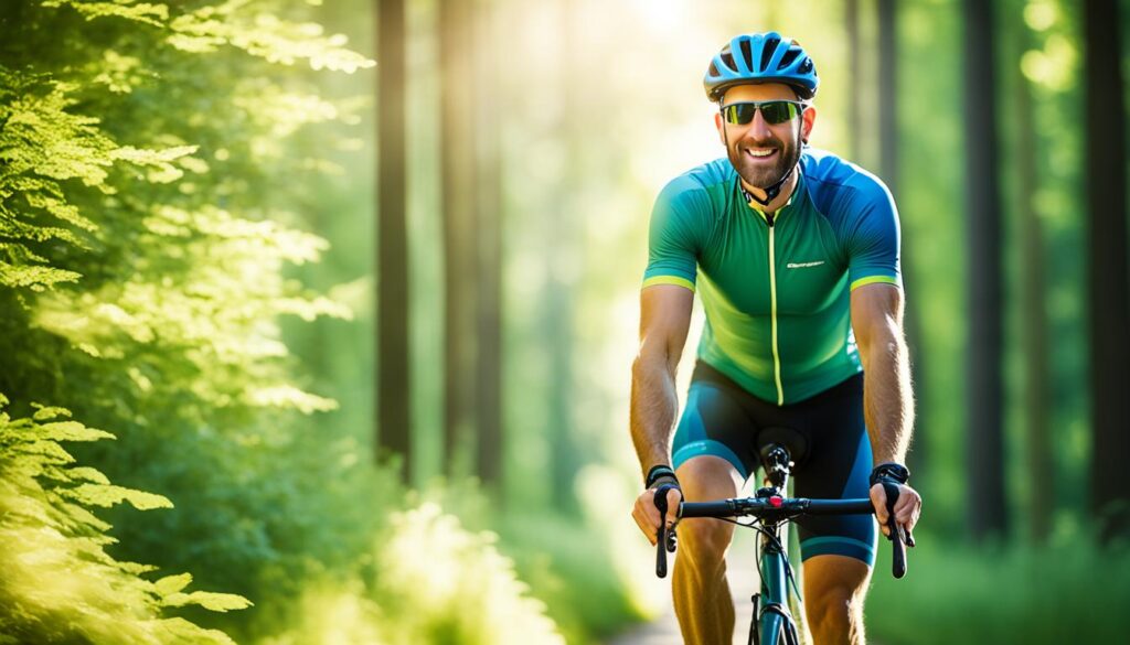 Cyclist on a mindful ride for stress relief